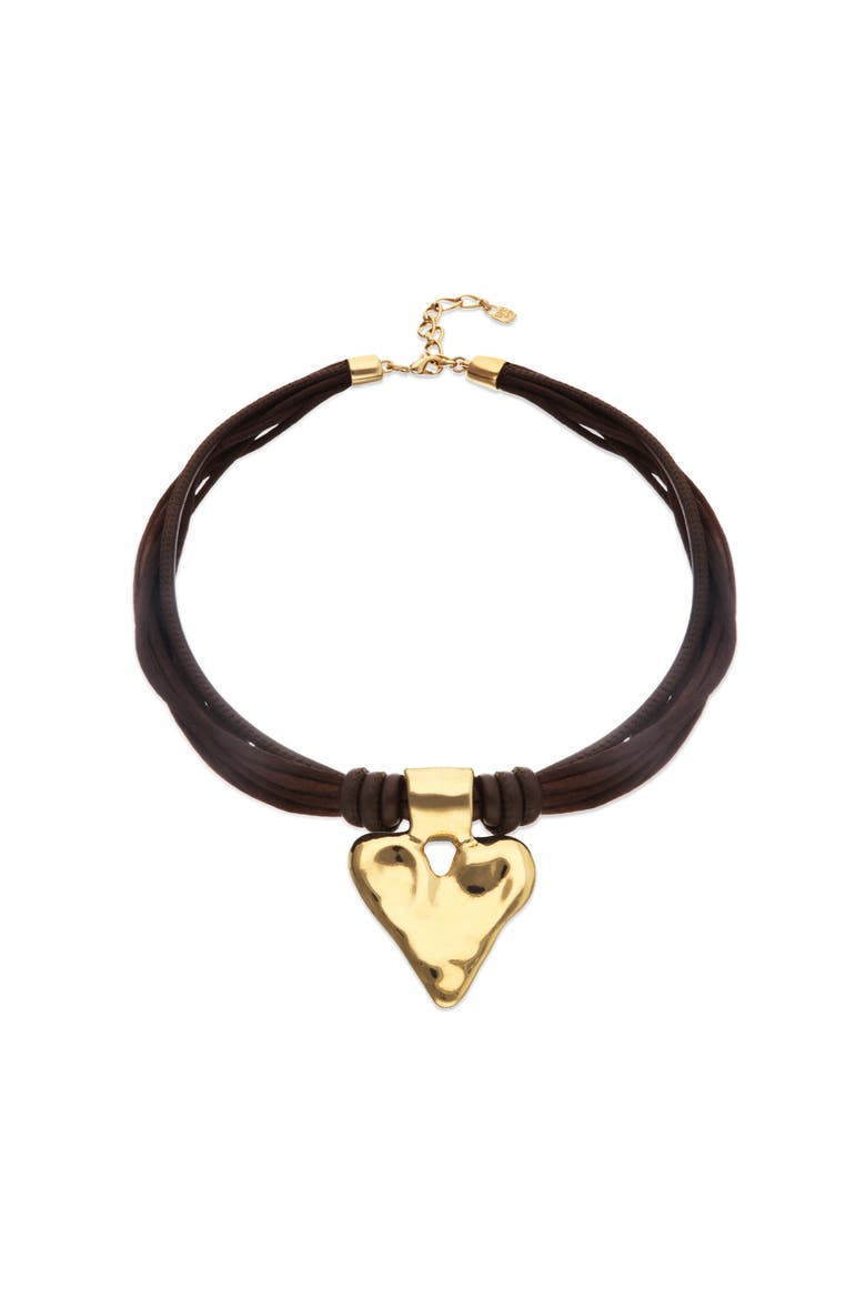 Silk Thread Blend Necklace with Leather and Heart Detail in 18K Gold, Alternate, color, Gold