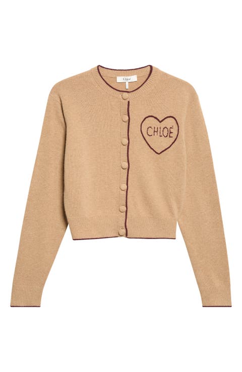 Embroidered Logo Crop Wool & Cashmere Cardigan