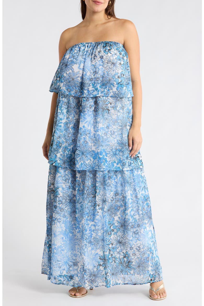Tierra Floral Briary Strapless Dress, Main, color, BLUES