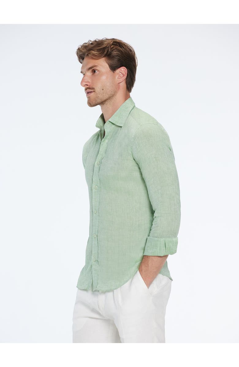 Moeva Harry Army Green Linen Shirt with Spread Collar, Alternate, color, Green