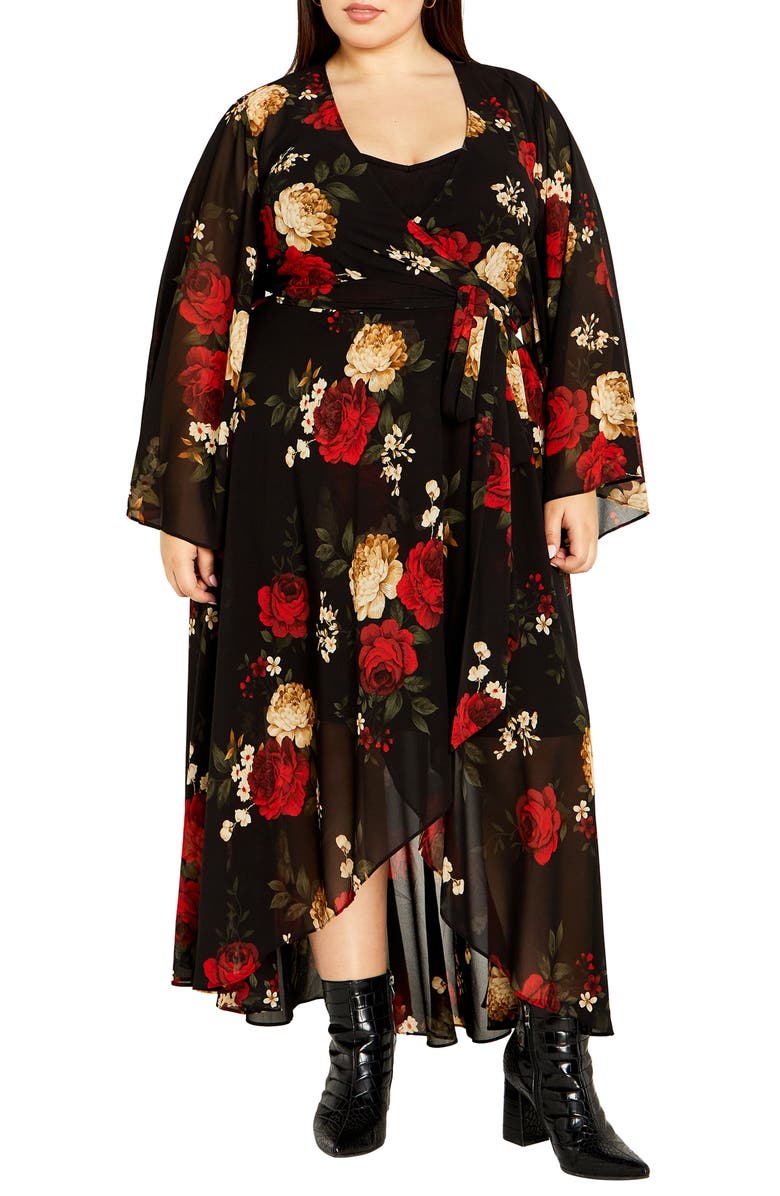 City Chic Julissa Floral Chiffon High-Low Dress, Main, color,