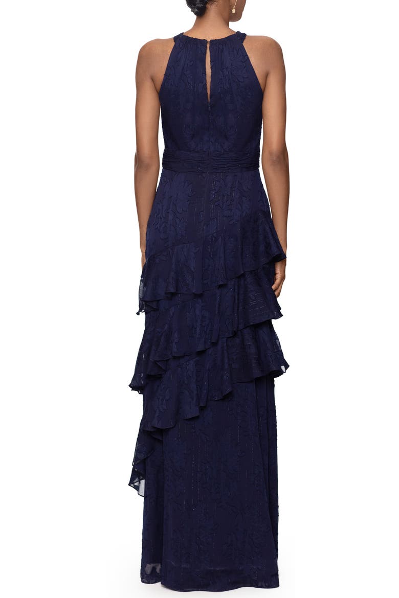 Ruffle Metallic Gown, Alternate, color, NAVY