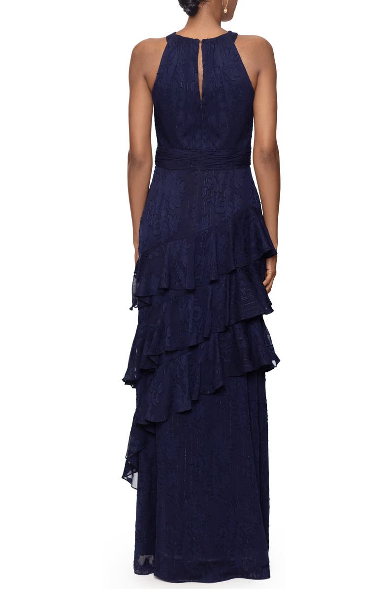 Xscape Evenings Ruffle Metallic Gown, Alternate, color, Navy