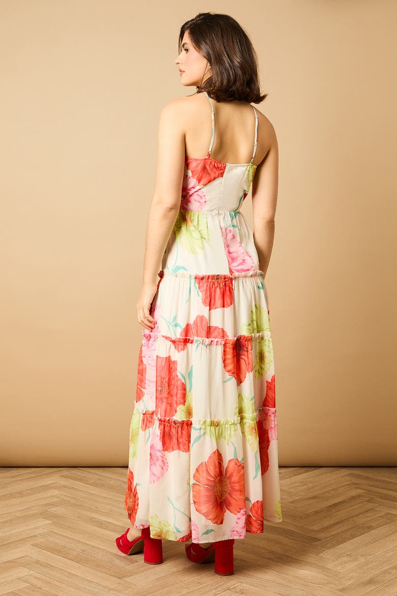 Rosette Detail Halterneck Midi Dress, Alternate, color, Ivory