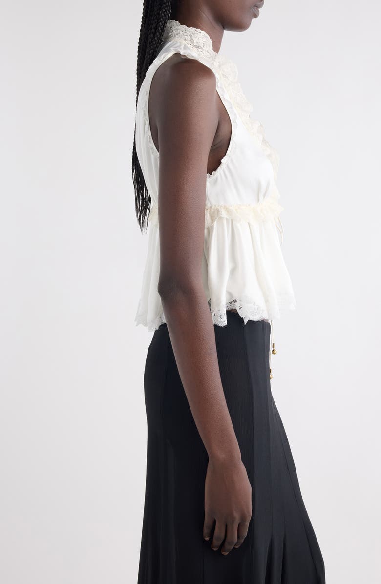 Chloé Lace Trim Tie Front Silk Top, Alternate, color, Iconic Milk