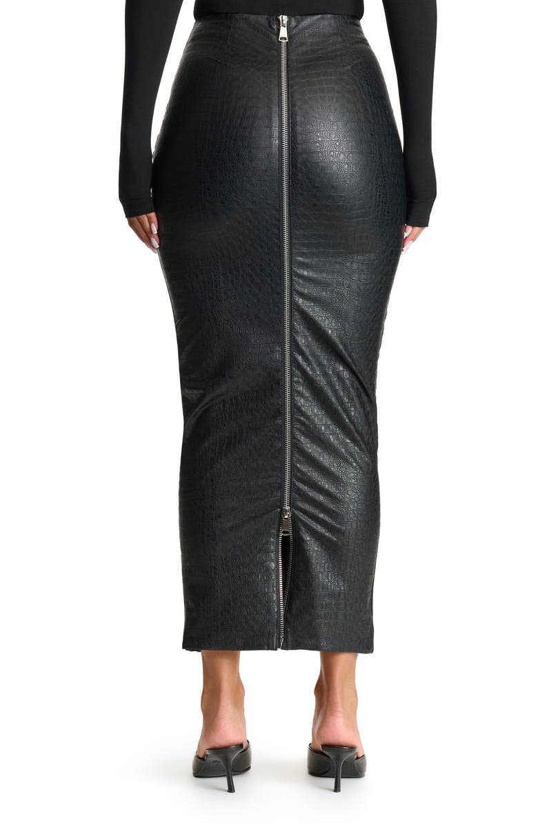 Naked Wardrobe Croc Embossed Faux Leather Midi Skirt, Alternate, color,