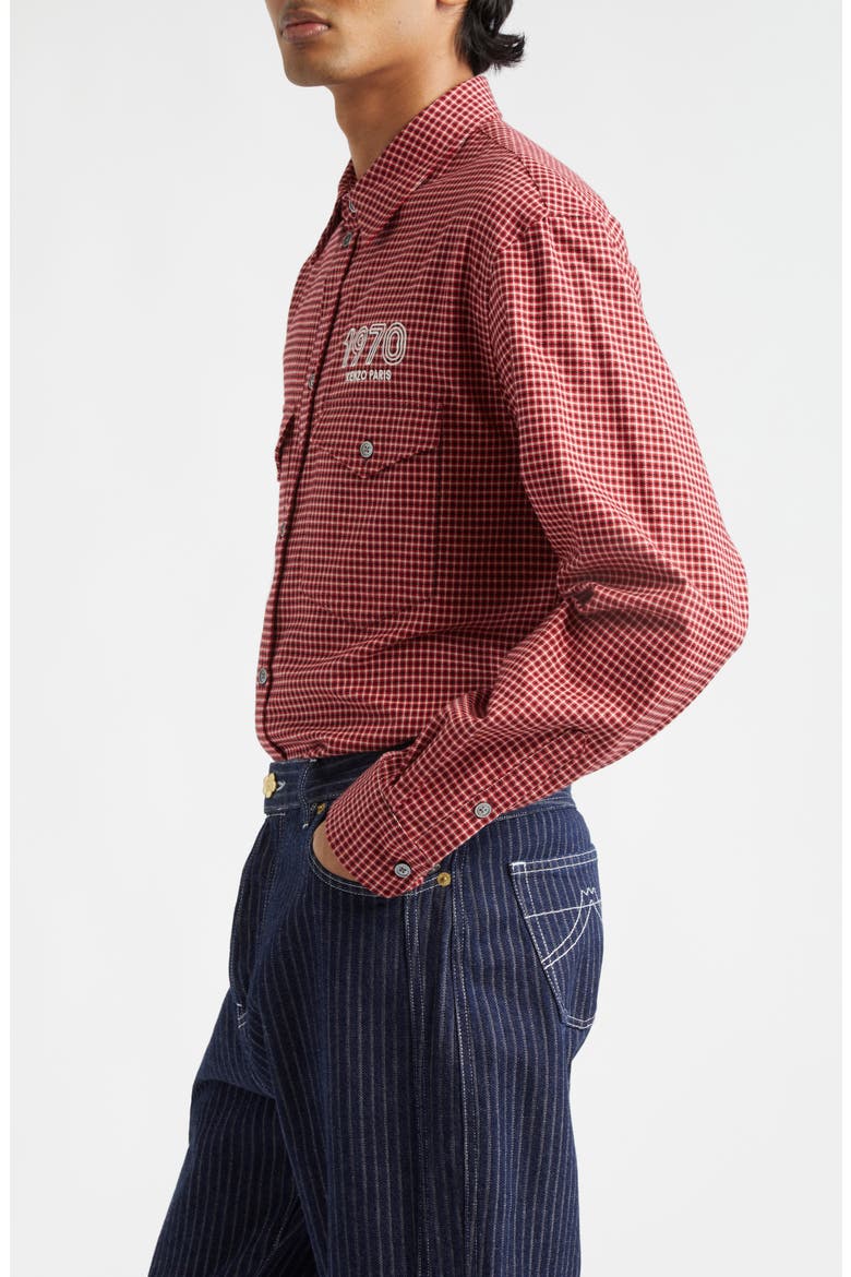 1970 Archive Military Check Button-Up Shirt, Alternate, color, CHERRY
