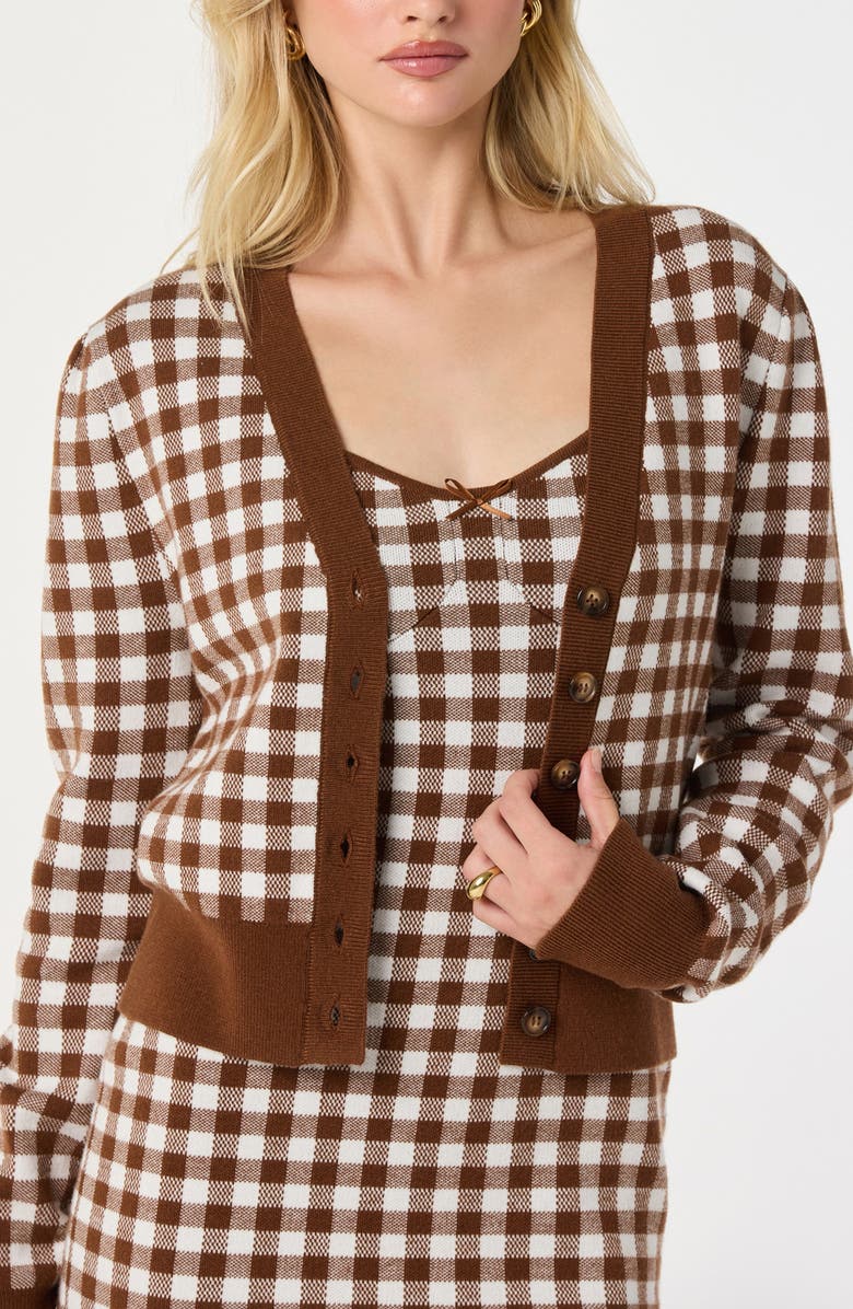 ASTR the Label Gingham Cardigan, Alternate, color, Brown Gingham