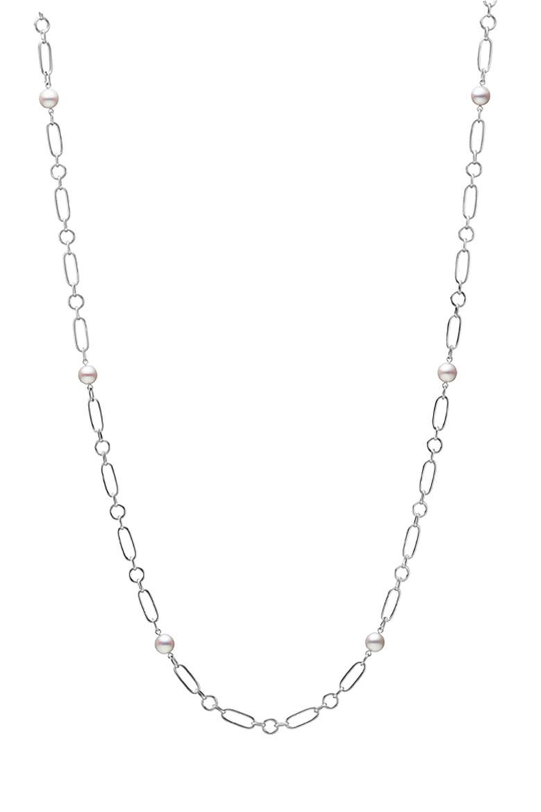 Cultured Pearl Station Necklace, Main, color, WHITE/ GOLD PEARL