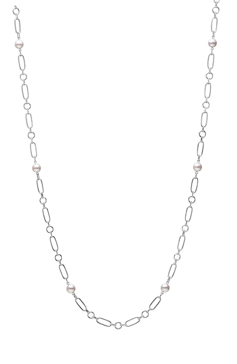 Mikimoto Cultured Pearl Station Necklace, Main, color, White/ Gold Pearl
