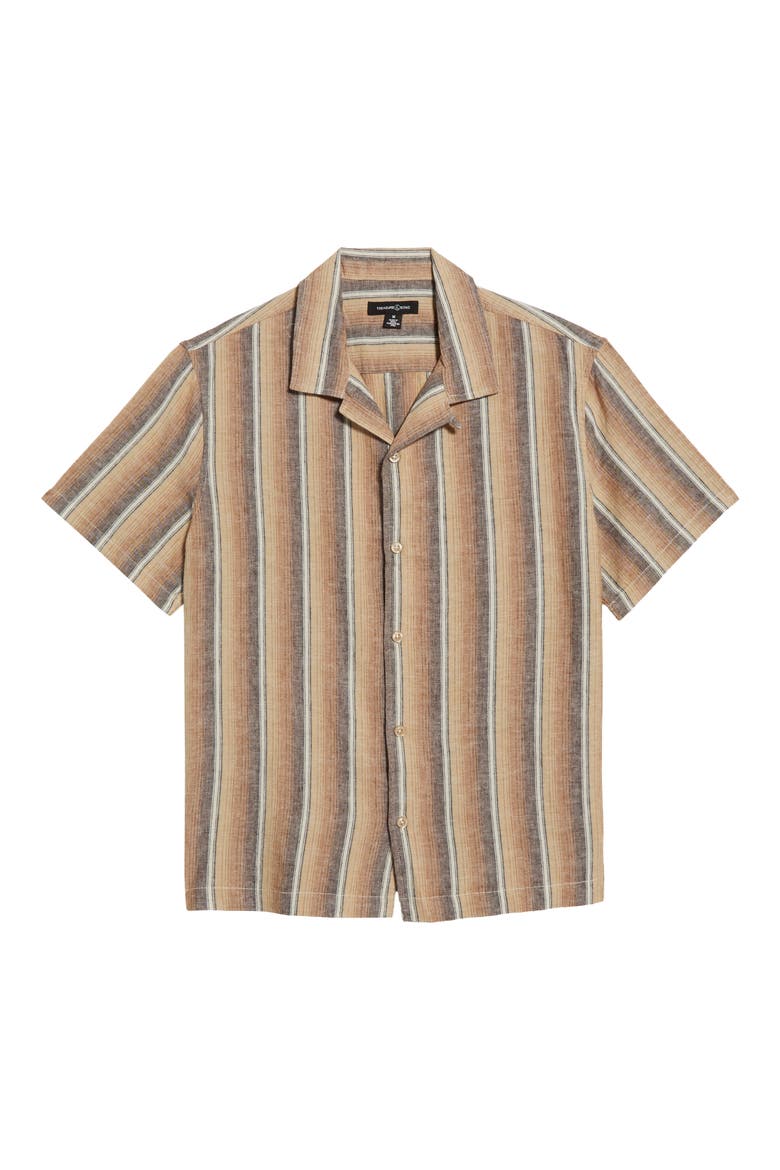 Linen & Cotton Camp Shirt, Alternate, color, IVORY- BROWN SUNSET STRIPE