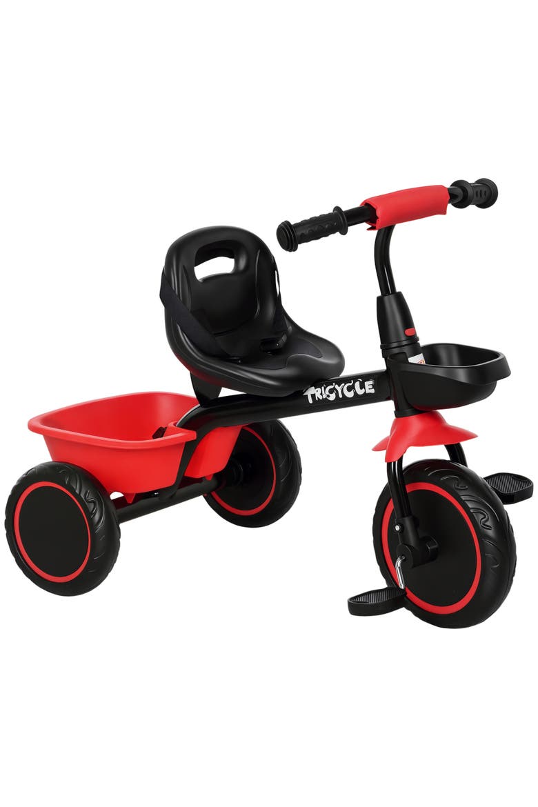 Toddler Tricycle with Adjustable Seat, Storage Baskets​, Main, color, Red