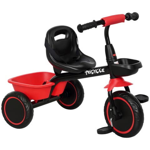 Toddler Tricycle with Adjustable Seat, Storage Baskets