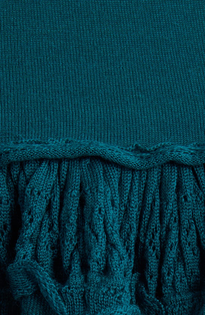 Alaïa Long Sleeve Ruffle Drop Waist Wool Blend Minidress, Alternate, color, Vert Petrole