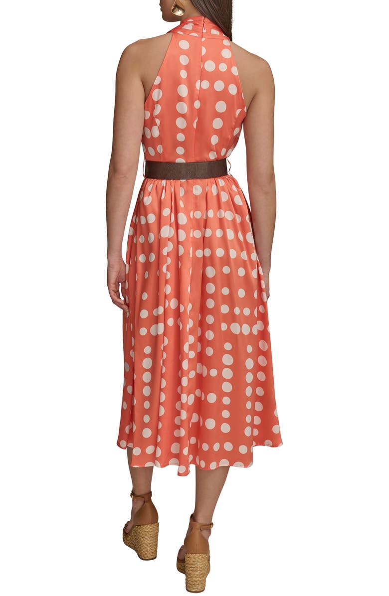 Donna Karan New York Polka Dot Belted Midi Dress, Alternate, color, Spring Melon