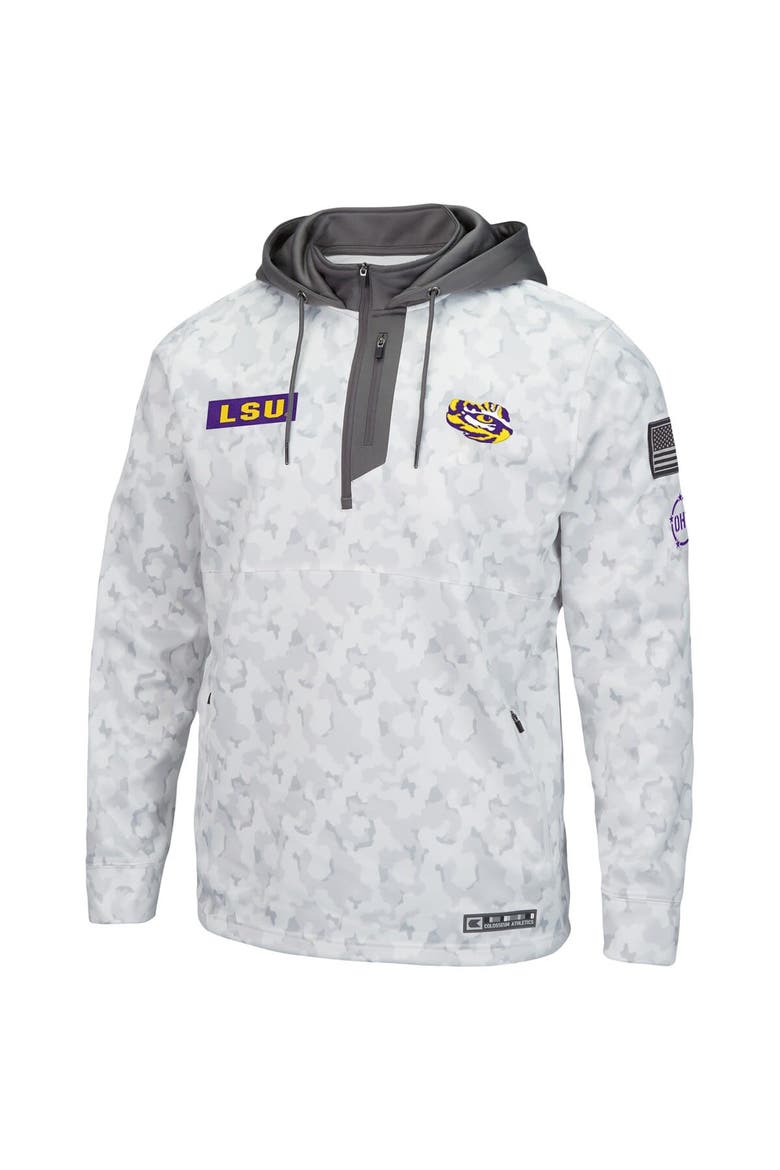 Men's Colosseum Arctic Camo LSU Tigers OHT Military Appreciation Quarter-Zip Hoodie, Alternate, color, Arctic Camo