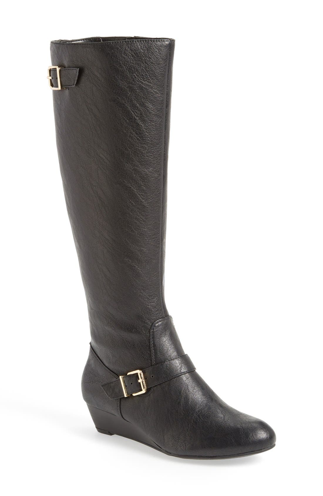 'Blane' Knee High Wedge Boot, Main, color, BLACK
