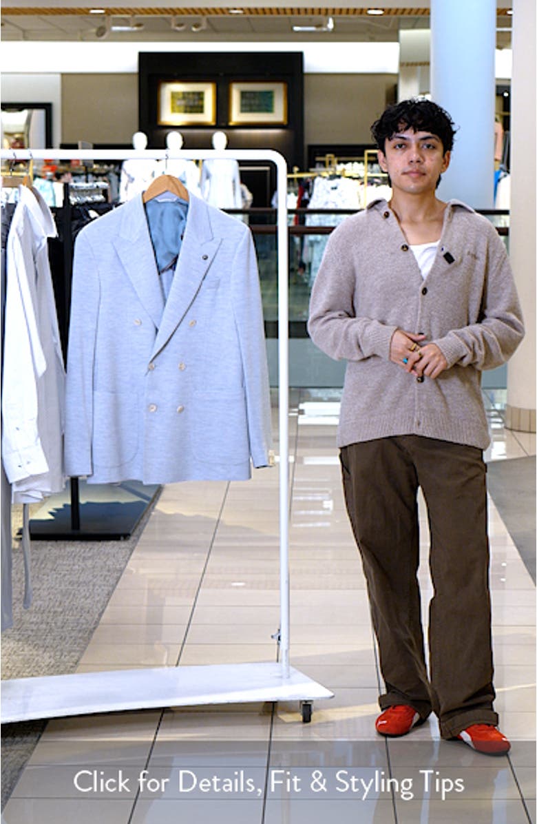 Hall COMFORTWEAR<sup>™</sup> Light Blue Mélange Knit Wool Double Breasted Blazer, sales video thumbnail