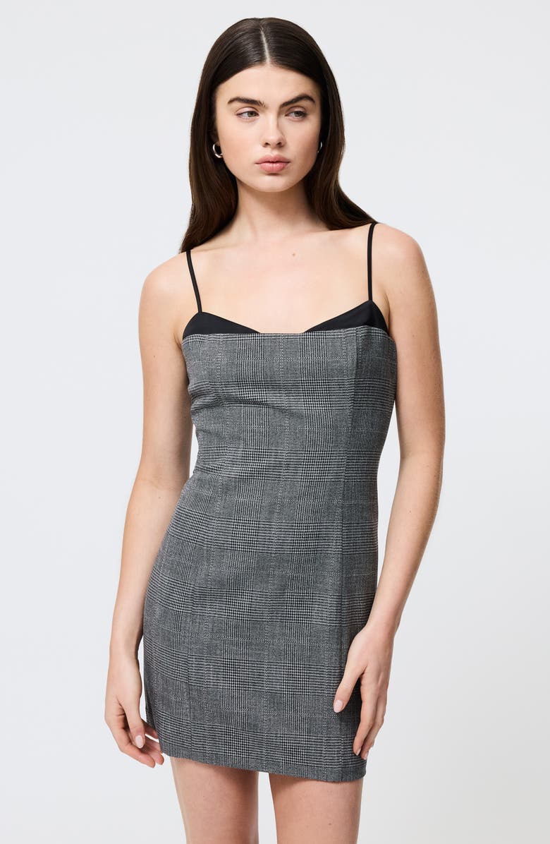 French Connection Owen Plaid Peekaboo Minidress, Alternate, color, Charcoal Black