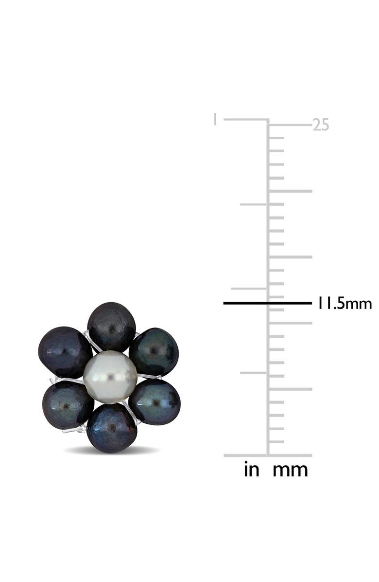 DELMAR Floral Cultured Pearl Stud Earrings, Alternate, color, Black