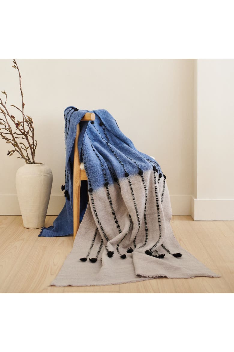 Mari Serene Blue Gray Calming Hues Hand Woven Hand Knotted Textured Merino Throw, Alternate, color, Blue/Gray