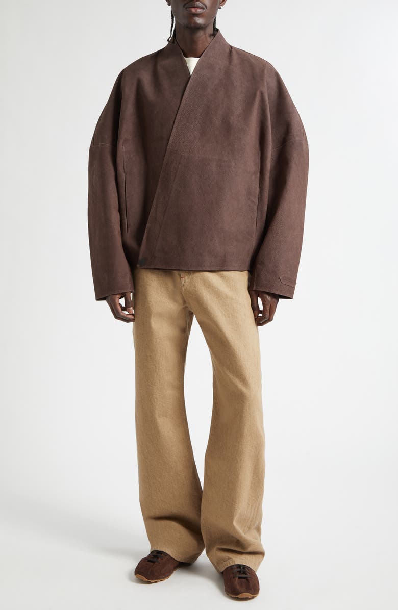 Jacquemus The Berger Wrapped Suede Jacket, Alternate, color, Dark Brown