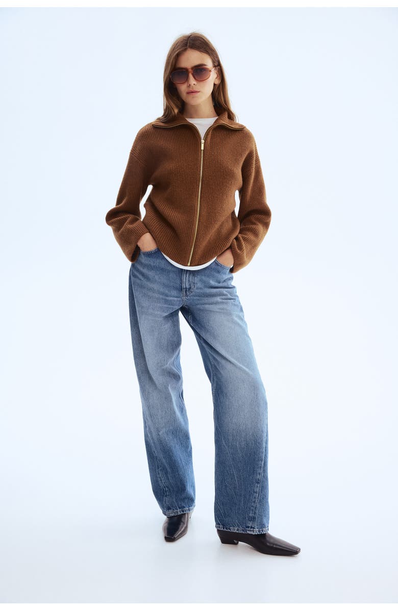 H&M Zip-through Cardigan, Alternate, color, Brown