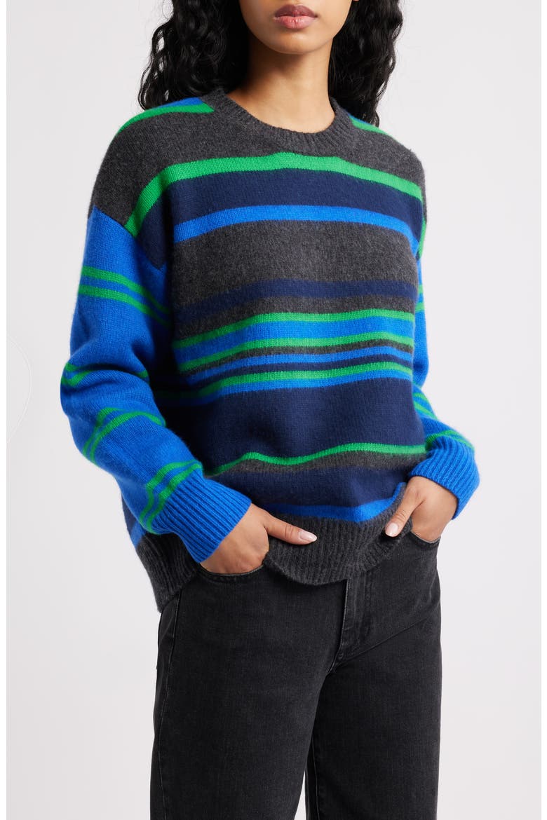 René Stripe Merino Wool Crewneck Sweater, Main, color, BLUE/ GREY MULTI