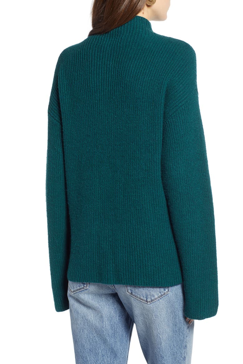 Ribbed Funnel Neck Sweater, Alternate, color, GREEN BUG
