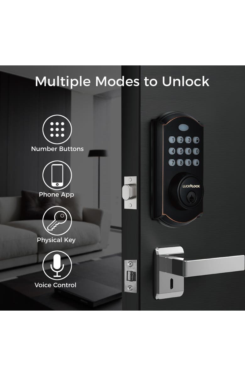 Luck&Lock Smart WiFi Keyless Entry Deadbolt, Alternate, color, Matte Black