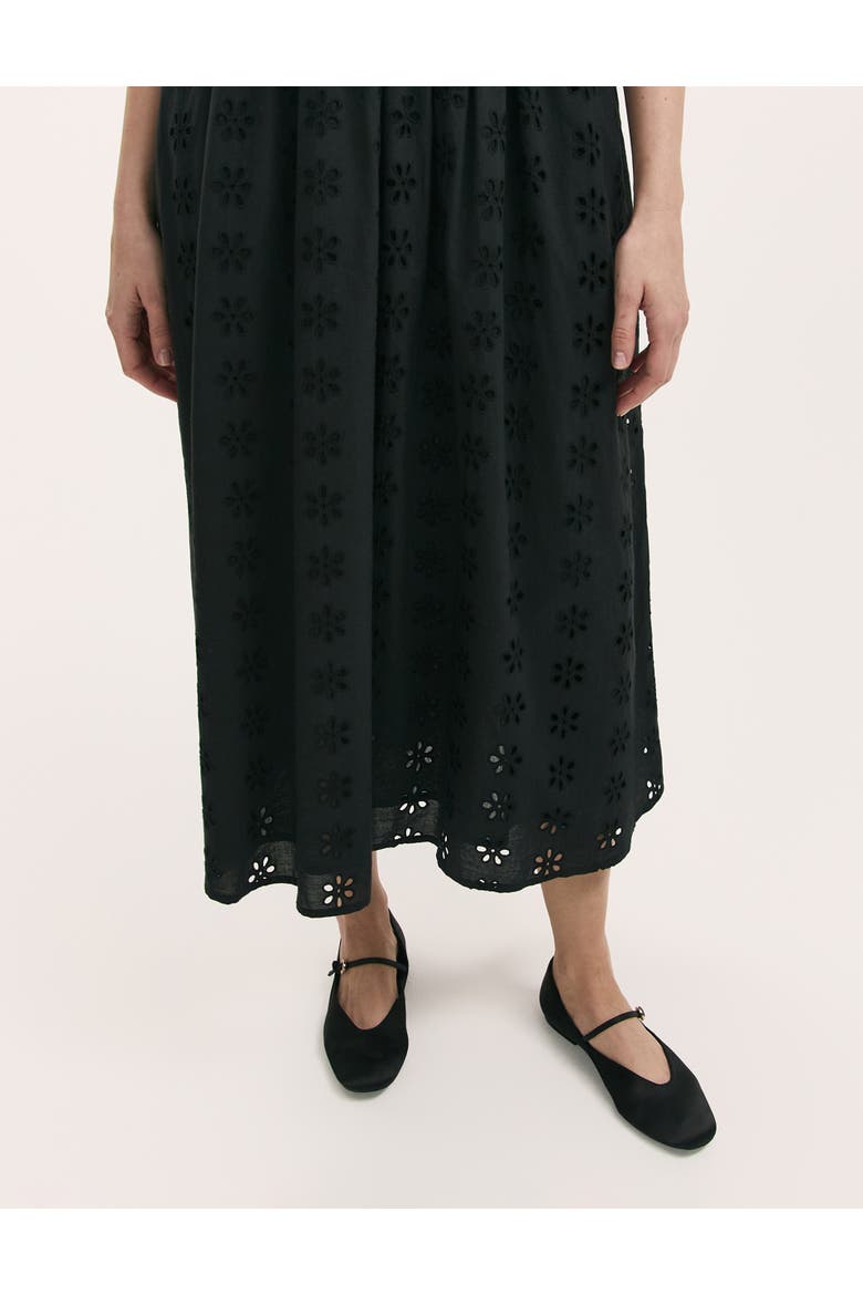 Brea Embroidered Cotton Rich Midi Dress, Alternate, color, Black