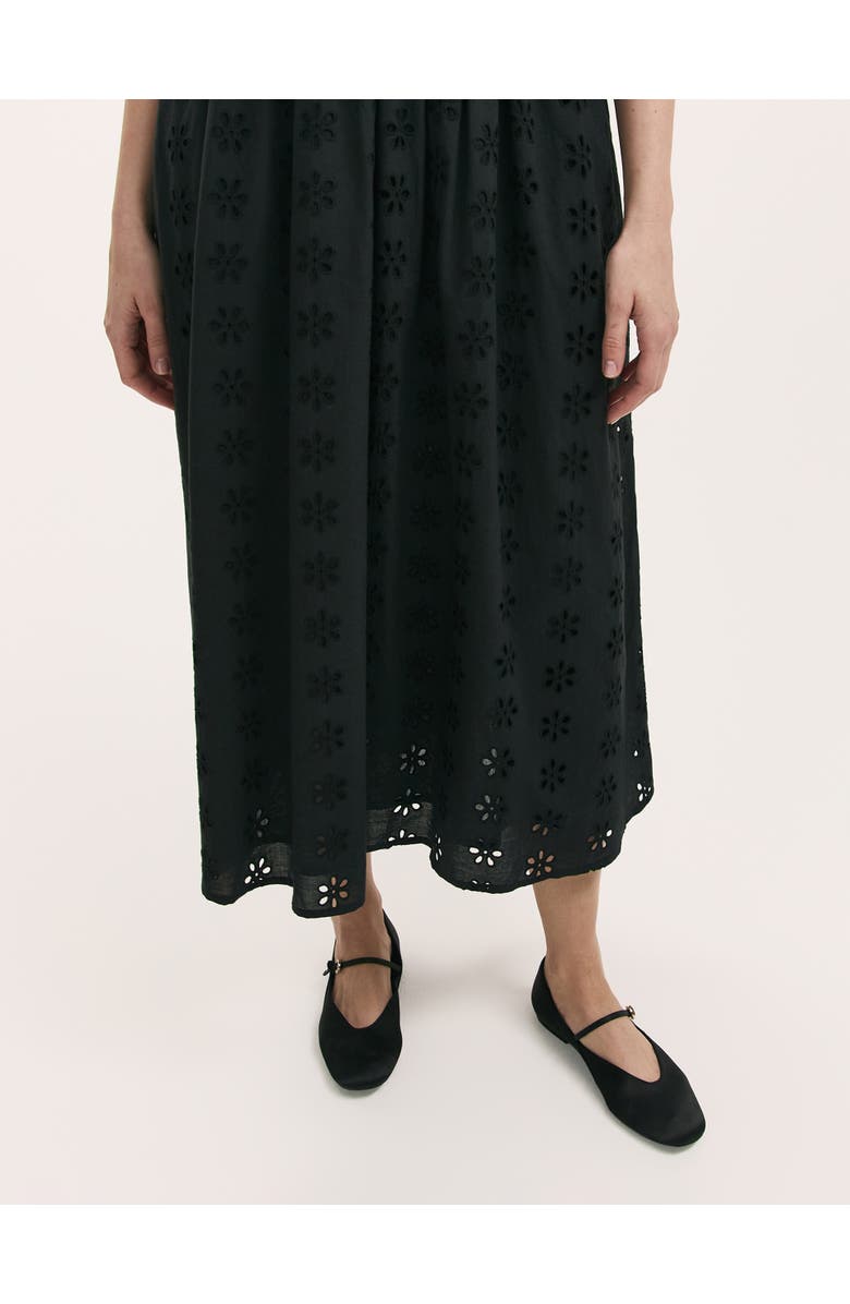 Finery London Brea Embroidered Gathered Midi Dress, Alternate, color, Black