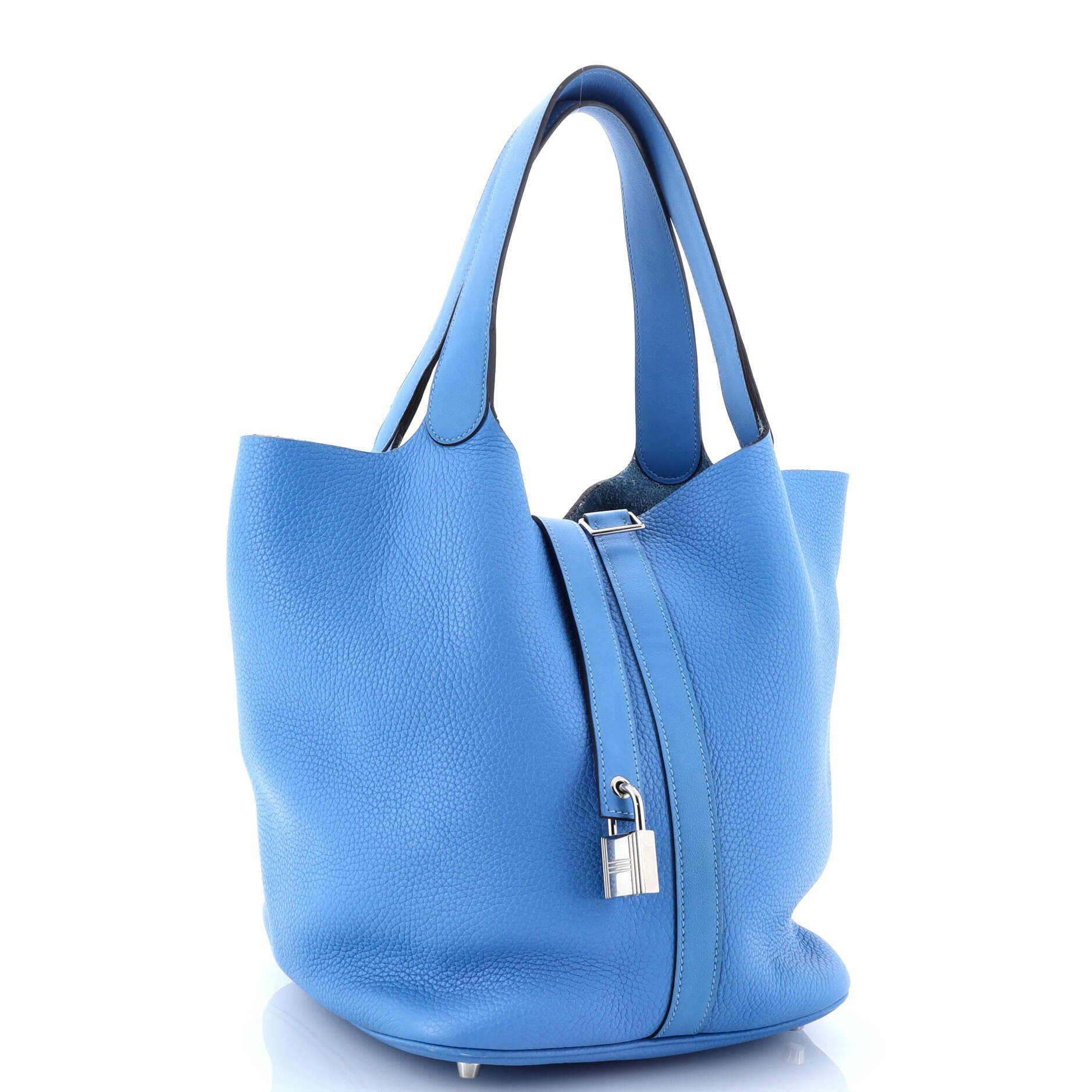 Pre-Owned Hermes Picotin Lock Bag Clemence with Swift GM, Alternate, color, Bleu Paradis