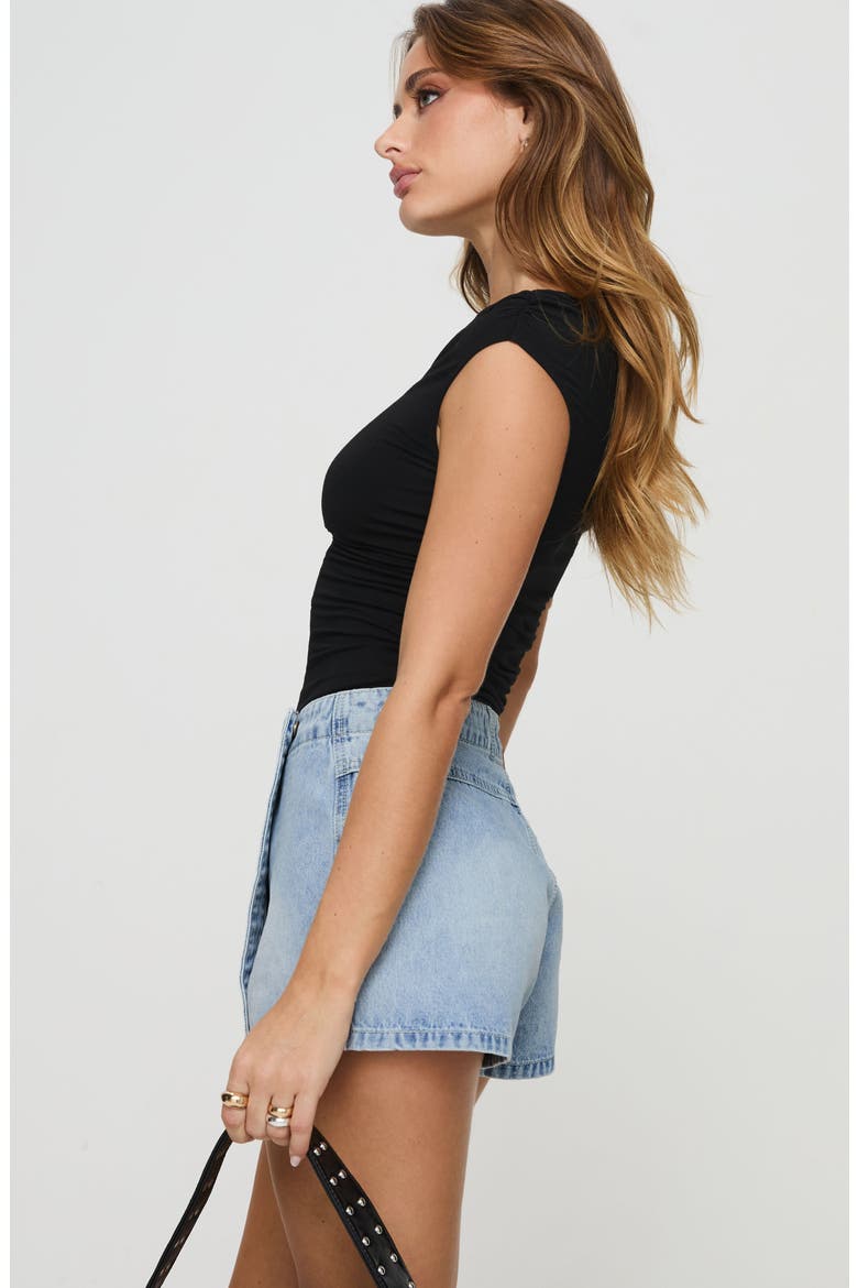 Caruso Faux Wrap Denim Skort, Alternate, color, LIGHT WASH