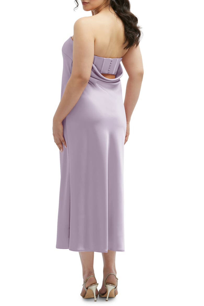 Strapless Charmeuse Midi Cocktail Dress, Alternate, color, LILAC HAZE