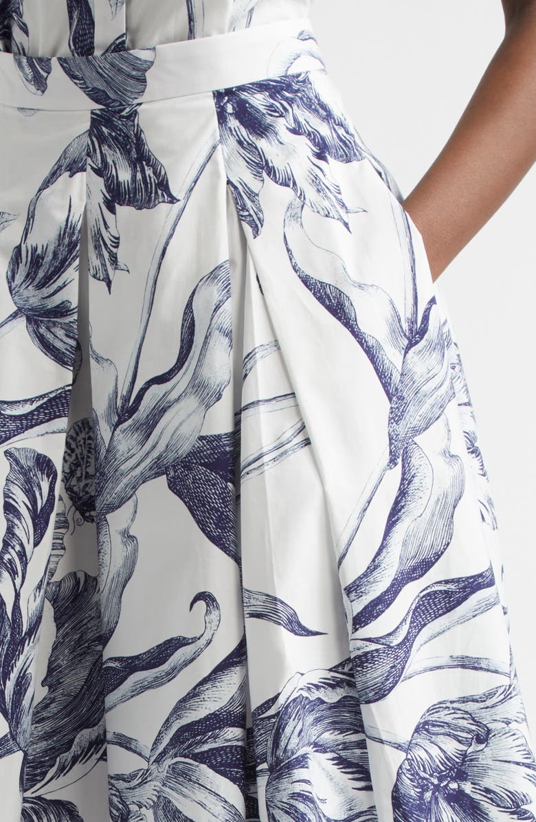 Erdem Print Pleated Cotton Midi Skirt, Alternate, color, Botanical Engraving Ivory