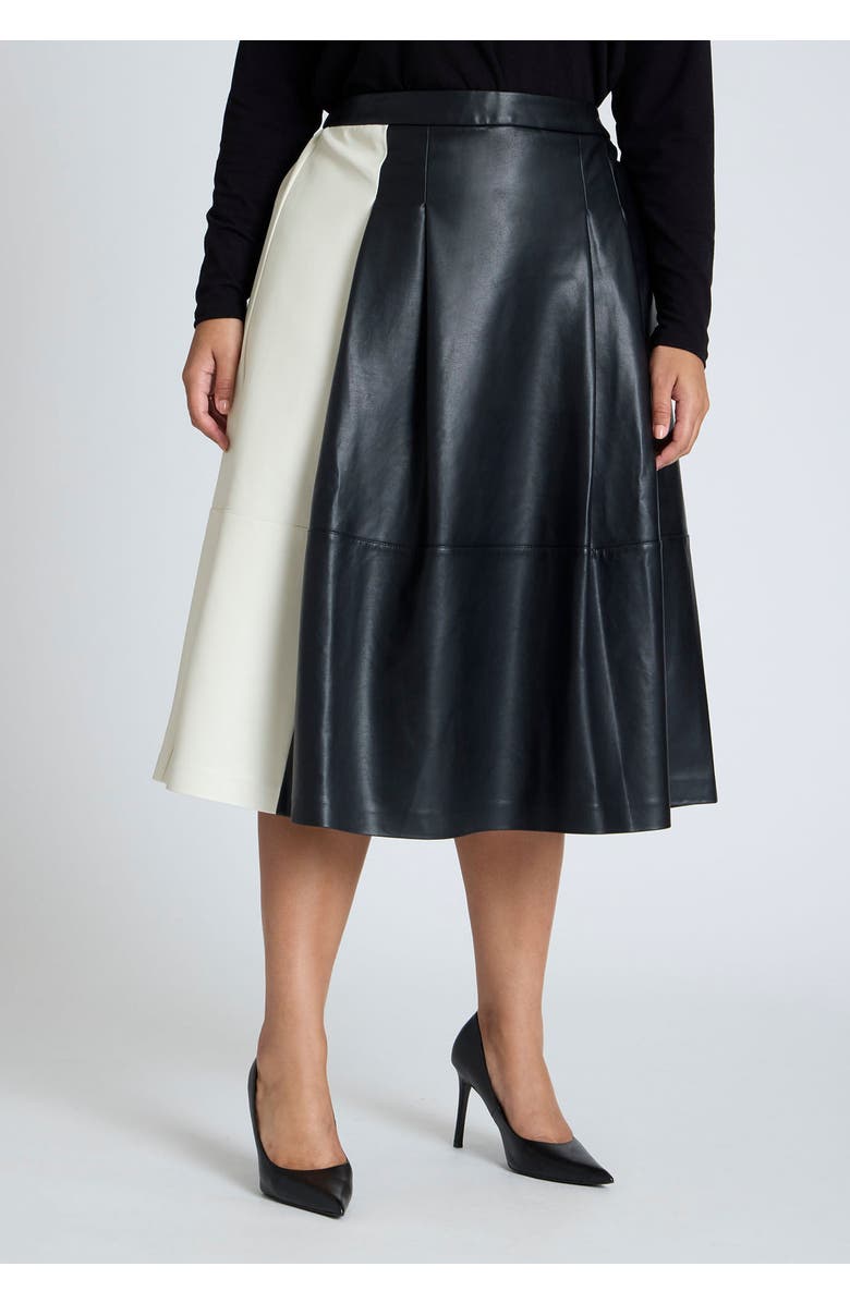 ELOQUII Colorblocked Faux Leather Full Midi Skirt, Alternate, color, Black Onyx And Sugar Swizzle