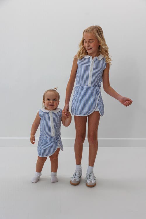 Courtside Kids Girls Seersucker Stripe Tennis Skort Dress In Blue Seersucker