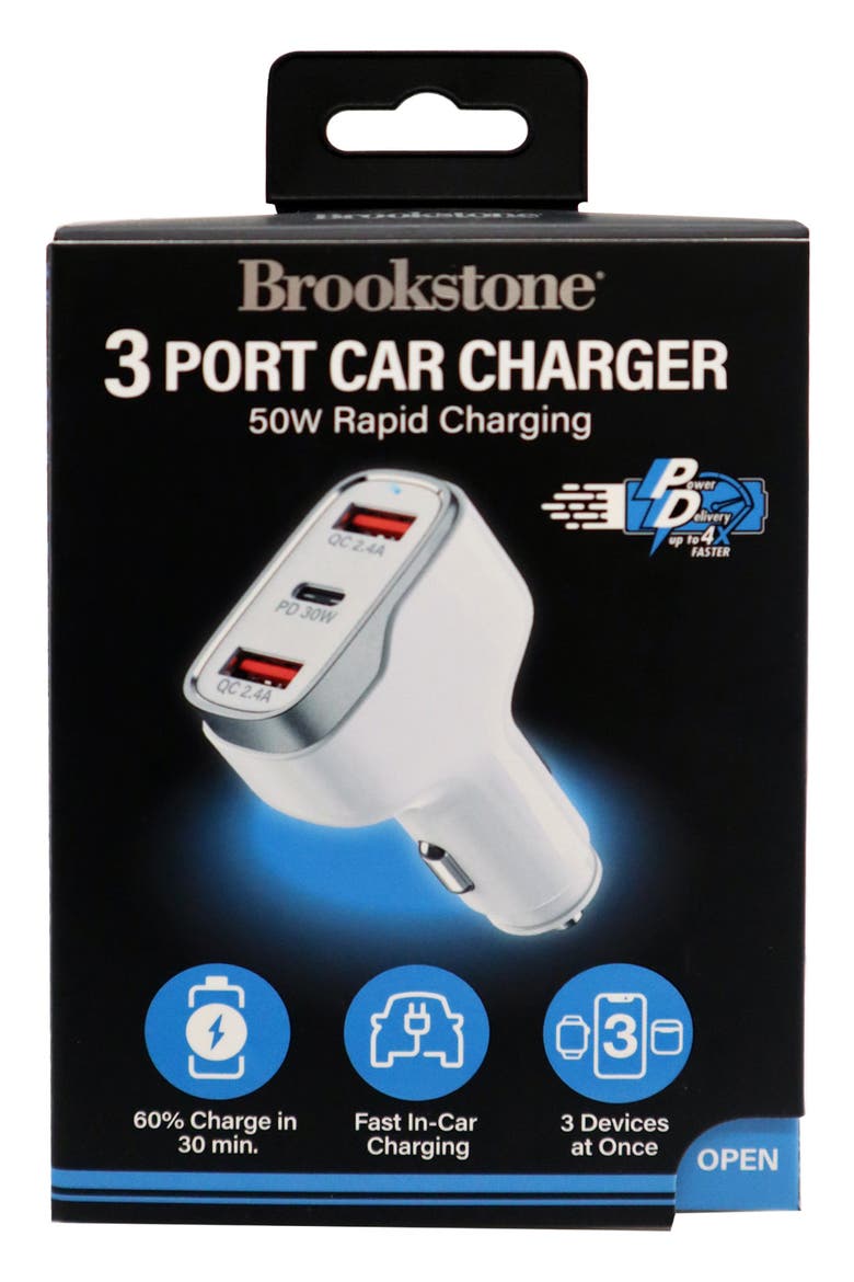 3-Port Car Charger, Main, color, WHITE / SILVER