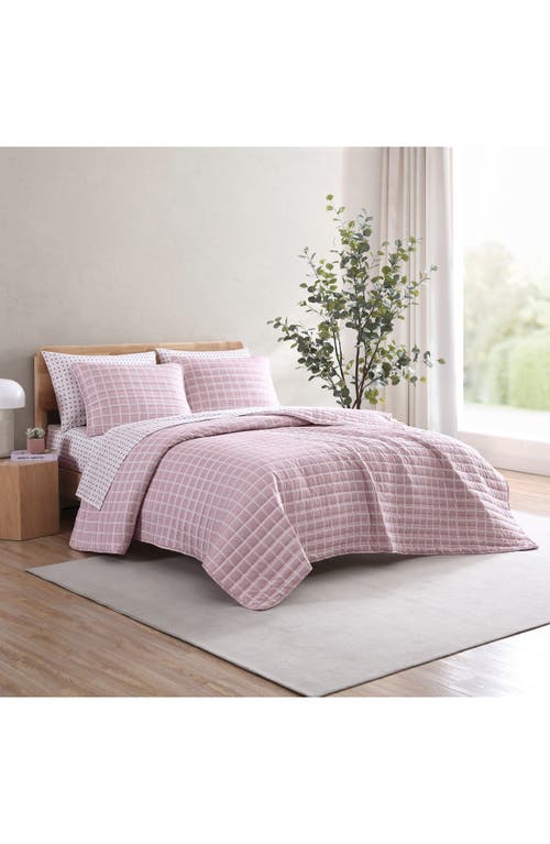 City Scene Grid Microfiber Quilt & Shams Set In Pink