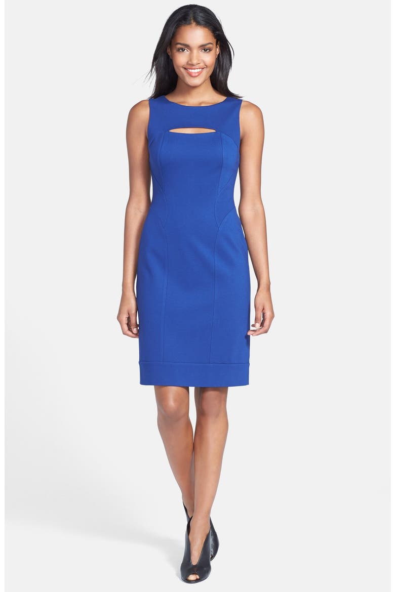 Cutout Ponte Sheath Dress, Alternate, color, COBALT