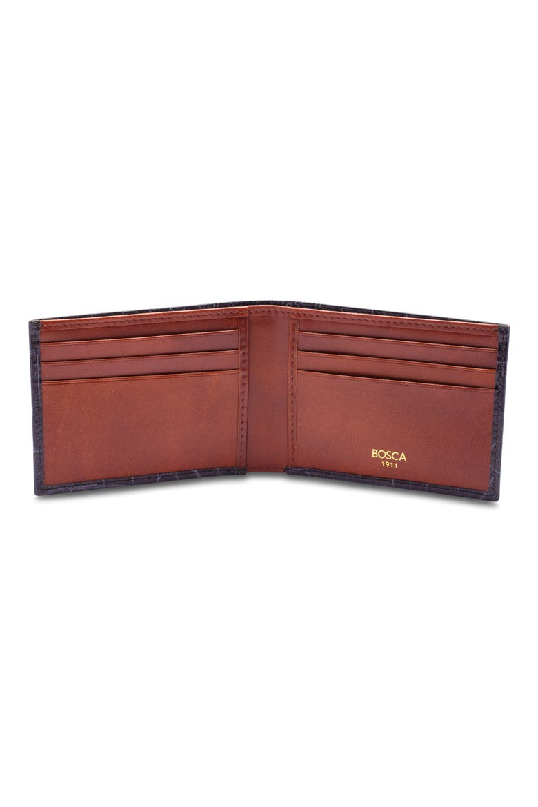 Croc Embossed Leather Small Bifold Wallet, Alternate, color, DARK BROWN