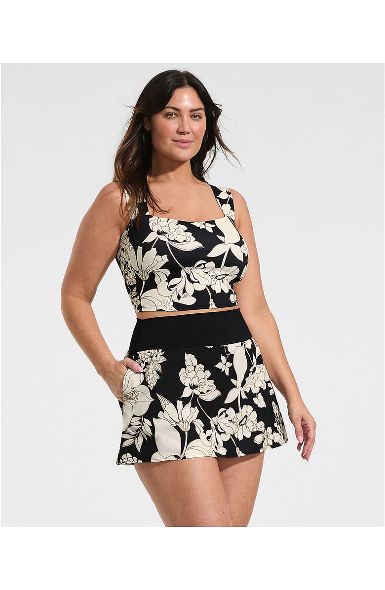 Lands' End Pinchless Mini Swim Skort, Alternate, color, Black/Egret Lilies