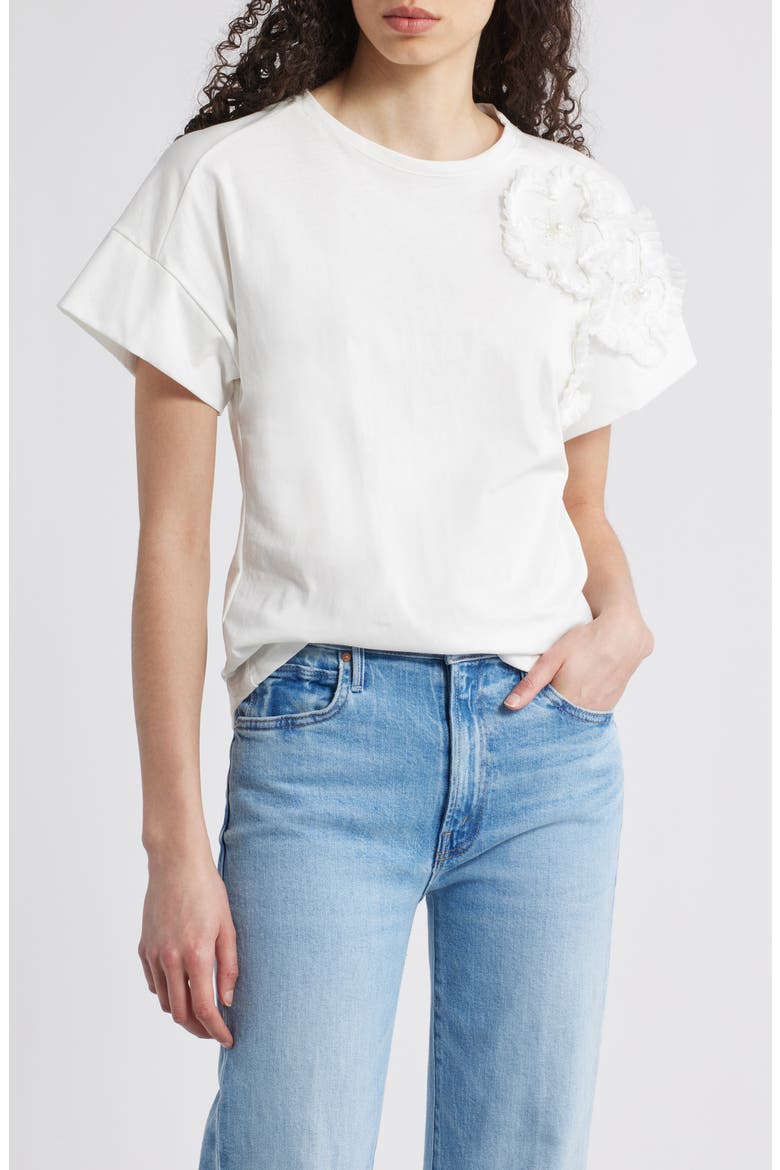 Celine Flower Appliqué Top, Main, color, WHITE