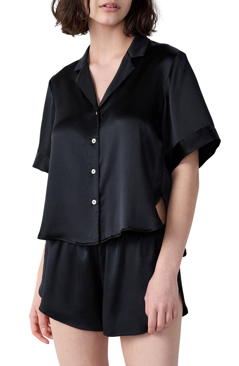 Etam Pearly Silk Pajama Top, Main, color, Black