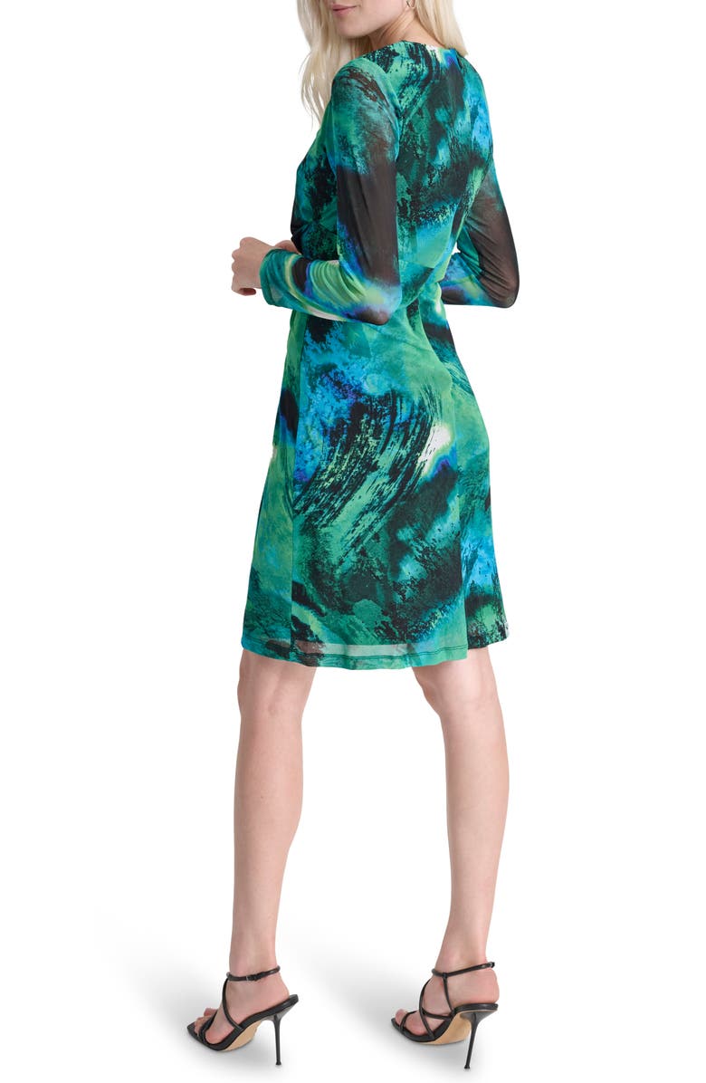 DKNY Ruched Long Sleeve Dress, Alternate, color, Black/ Green