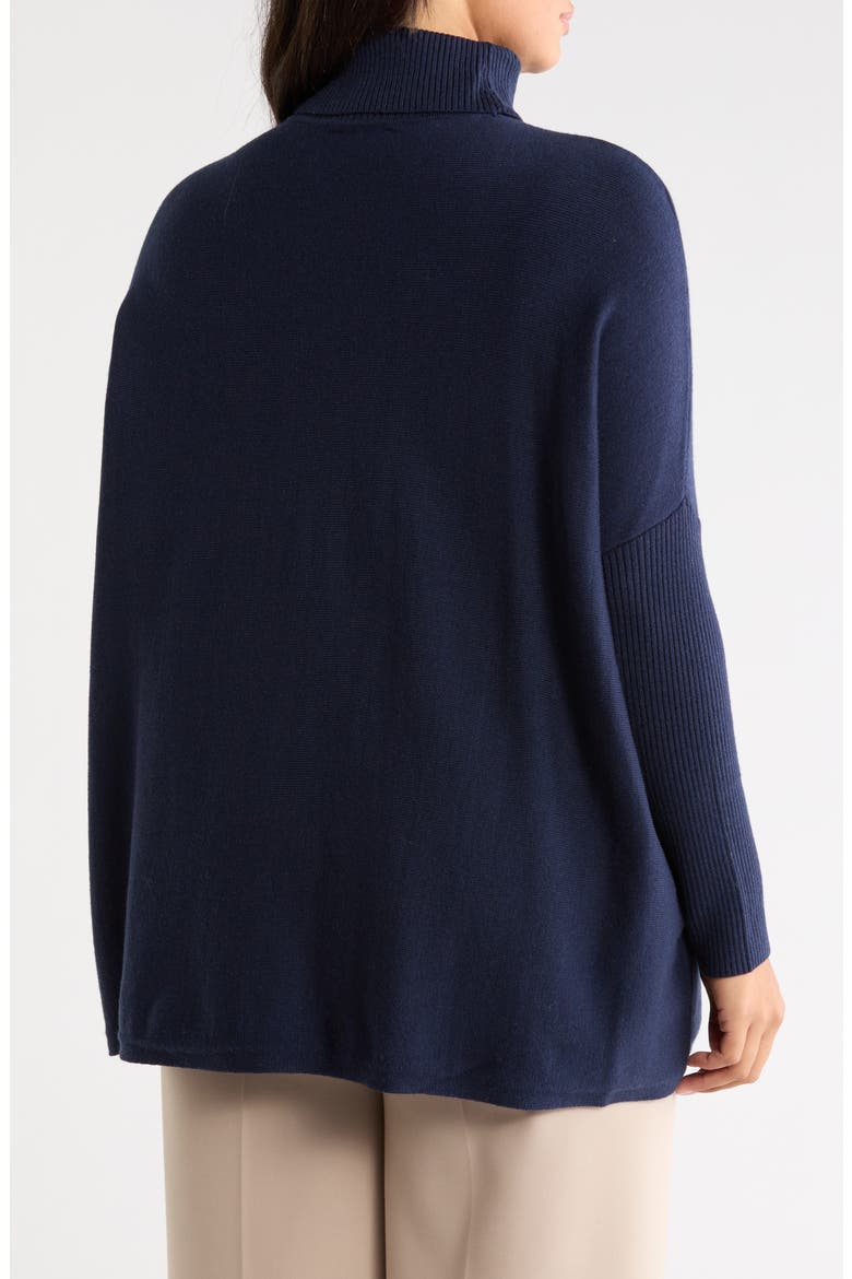 Easy Solid Turtleneck Poncho Sweater, Alternate, color, NAVY YARD