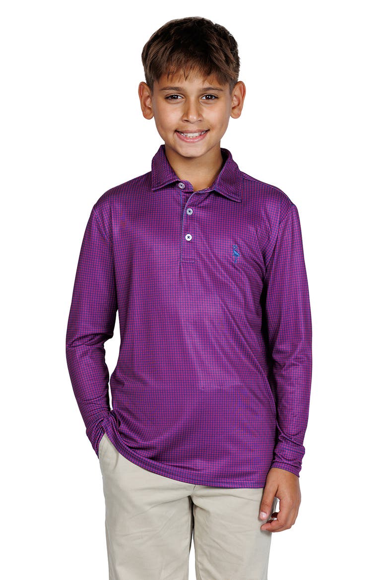 Kids' Mini Houndstooth Print Long Sleeve Performance Polo, Main, color, BERRY