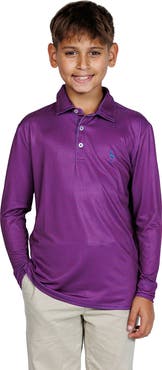 TailorByrd Kids' Mini Houndstooth Print Long Sleeve Performance Polo