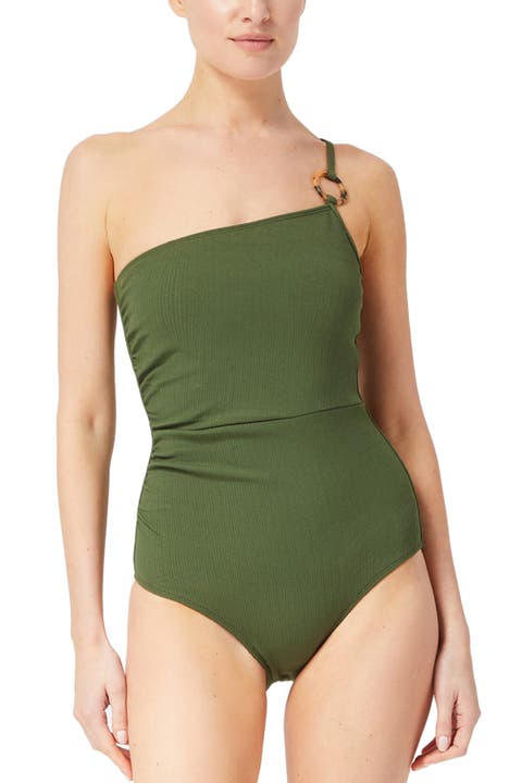 Kara One Shoulder Ring Trim One-Piece Swimsuit